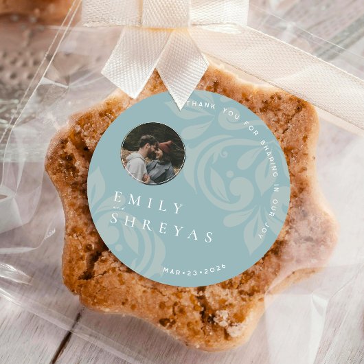 クラシックエレガントピーターブルーダマスク結婚写真 ラウンドシール