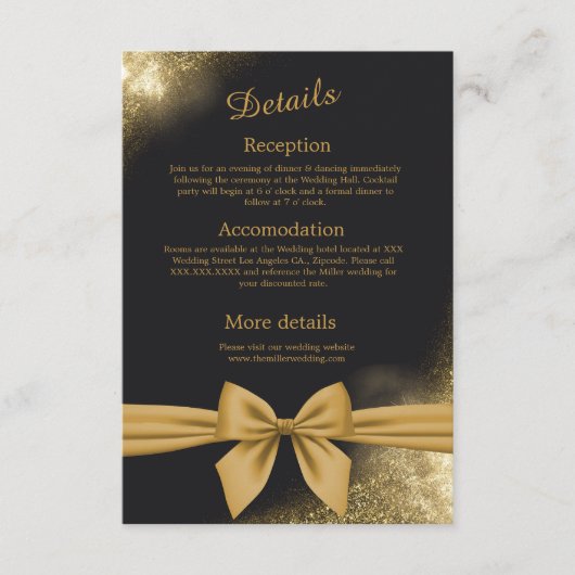 クラシックエレガントフィリグレ黒ゴールデン結婚ズ エンクロージャーカード (正面)