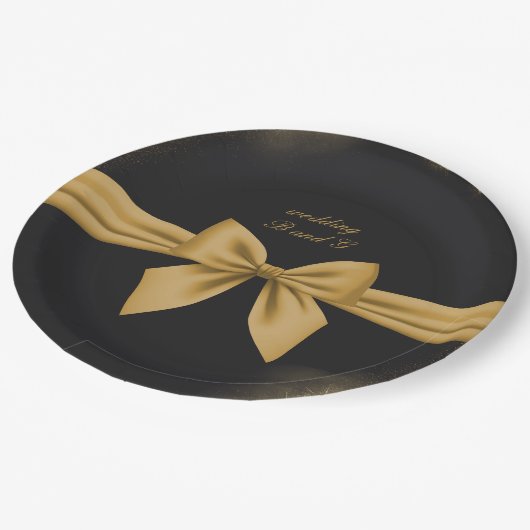 クラシックエレガントフィリグレ黒ゴールデン結婚ズ ペーパープレート (アングル)