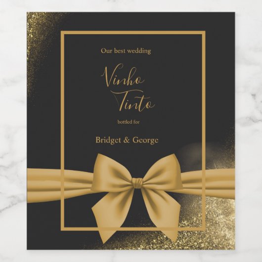 クラシックエレガントフィリグレ黒ゴールデン結婚ズ ワインラベル (シングルラベル)