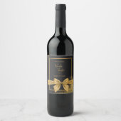 クラシックエレガントフィリグレ黒ゴールデン結婚ズ ワインラベル (正面)