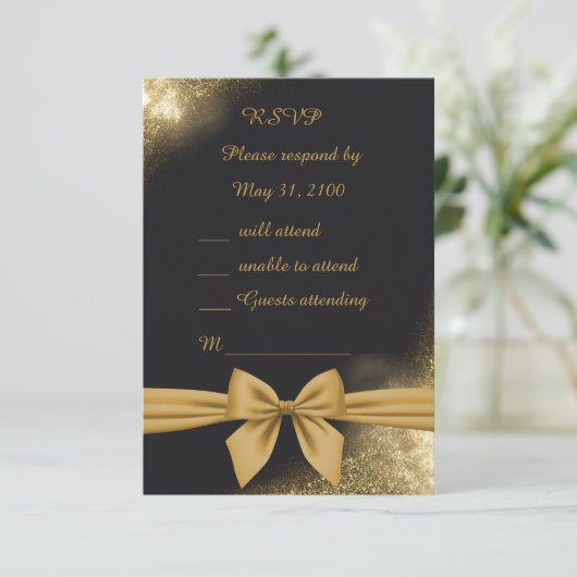 クラシックエレガントフィリグレ黒ゴールデン結婚ズ 出欠カード (スタンド正面)