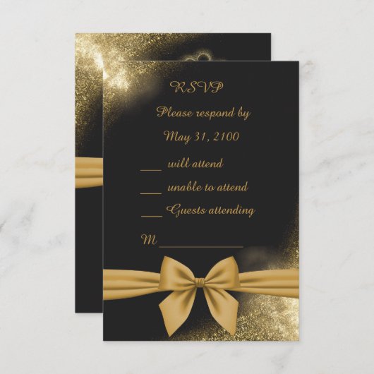 クラシックエレガントフィリグレ黒ゴールデン結婚ズ 出欠カード (正面/裏面)