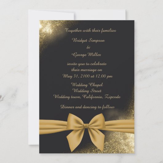 クラシックエレガントフィリグレ黒ゴールデン結婚ズ 招待状 (正面)