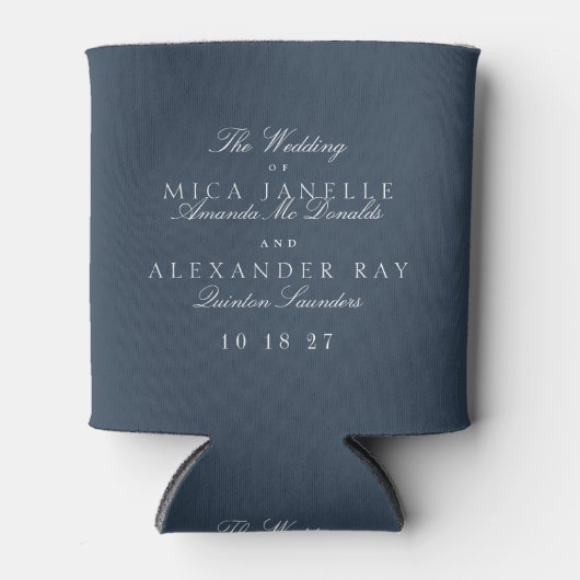 クラシックエレガントフォーマルネイビー結婚ブルー 缶クーラー (正面)