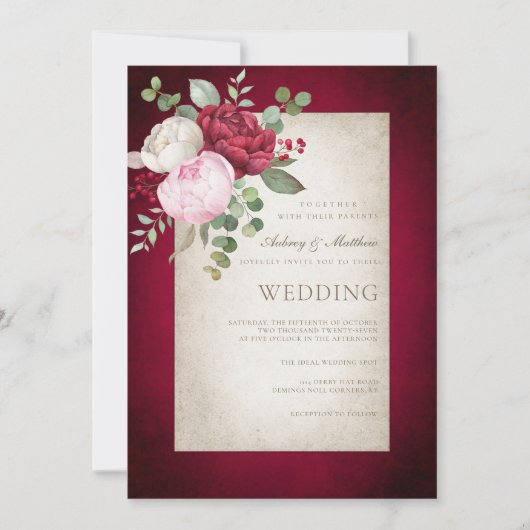 クラシックエレガントフォーマルPeonies Aged Frame結婚's 招待状 (正面)