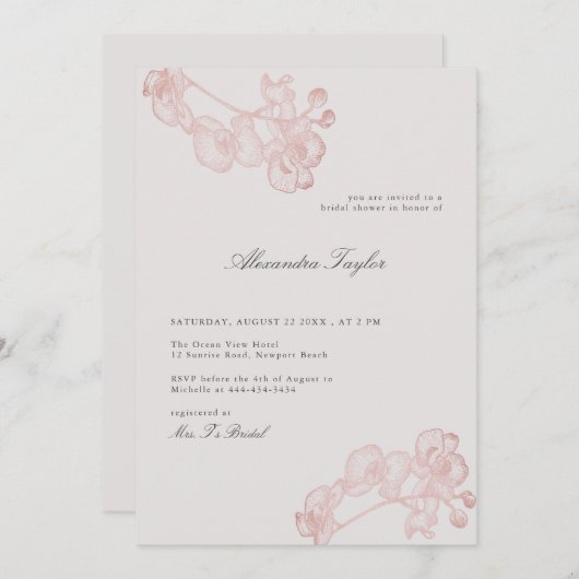 クラシックエレガントフローラブライダルシャワー 招待状 (正面/裏面)
