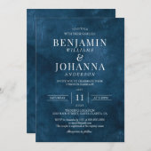 クラシックエレガントフローラブルーウォーター結婚カラー 招待状 (正面/裏面)