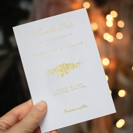 クラシックエレガントフローラ日付の保存 箔招待状