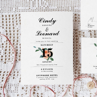 クラシックエレガントフローラ結婚タイポグラフィ 招待状