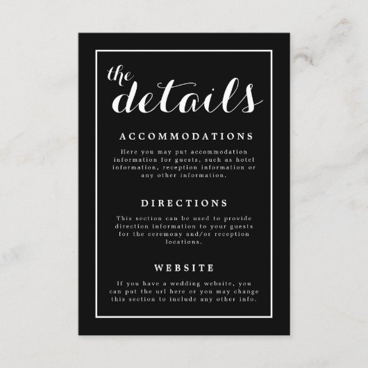 クラシックエレガントブラック&ホワイト結婚ズ エンクロージャーカード (正面)