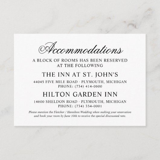 クラシックエレガントブラッ結婚クの宿泊 エンクロージャーカード (正面)