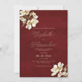 クラシックエレガントブルゴーニュの金ゴールド結婚の花 招待状 (正面)