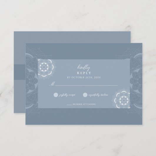クラシックエレガントボホマンダラ華美ブルー結婚ズ 出欠カード (正面/裏面)