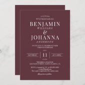 クラシックエレガントマルーンレ結婚ッド 招待状 (正面/裏面)
