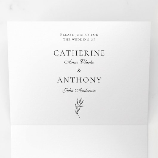 クラシックエレガントミニマル植物葉シンプル 三つ折り招待状 (内部最初)
