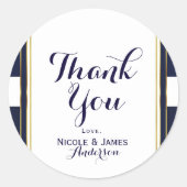 クラシックエレガントモダンブルー&金ゴールド結婚式の引き出物 ラウンドシール (正面)