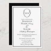 クラシックエレガントモノグラム植物冠縁ど 招待状 (正面/裏面)