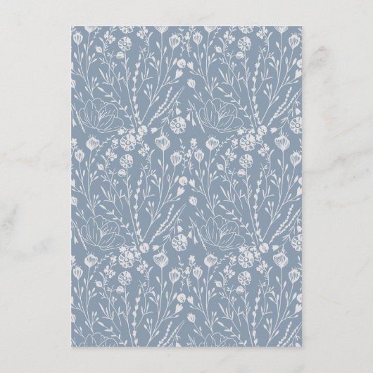 クラシックエレガントラインアートフローラダスティブルー結婚ズ エンクロージャーカード (裏面)