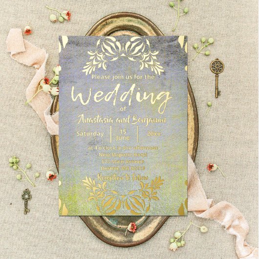 クラシックエレガントラグジュアリーバロック縁ど金ゴールド結婚ズ 箔シーズンカード