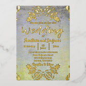 クラシックエレガントラグジュアリーバロック縁ど金ゴールド結婚ズ 箔シーズンカード (正面)