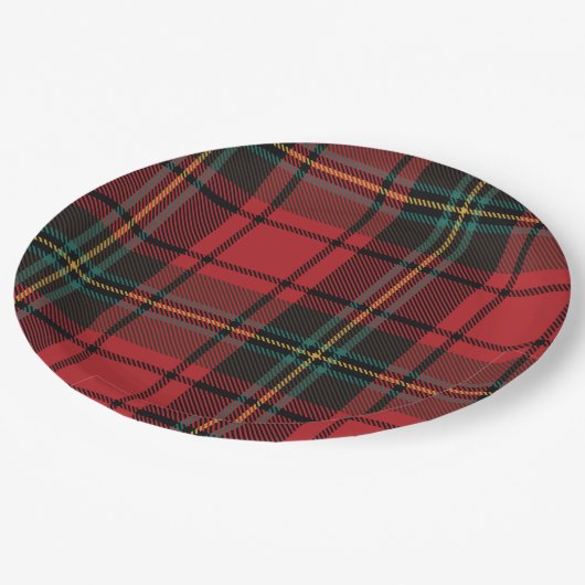クラシックエレガントレッドタータンチェッククリスマス ペーパープレート (アングル)