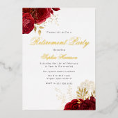 クラシックエレガントレッドローズリタイアメントパーティーゴールデン 箔招待状 (正面)