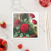 クラシックエレガントレッドローゼスアート スタンダードカクテルナプキン (インサイチュ)