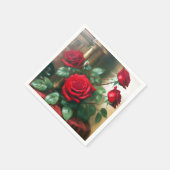 クラシックエレガントレッドローゼスアート スタンダードカクテルナプキン (角)