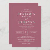 クラシックエレガントローズウッド結婚ピンク 招待状 (正面/裏面)