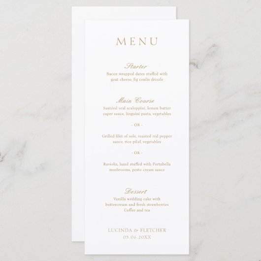 クラシックエレガント伝統的フォーマル結婚金ゴールド メニュー (正面/裏面)