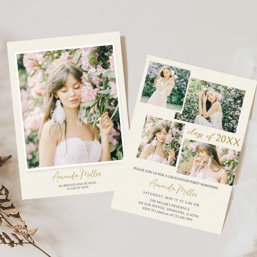 クラシックエレガント写真卒業招待状 招待状