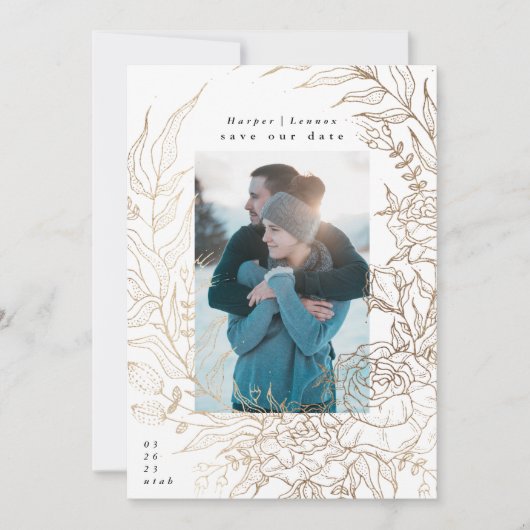 クラシックエレガント及びモダン金ゴールドエレガントリース セーブザデート (正面)