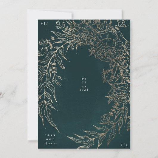 クラシックエレガント及びモダン金ゴールドエレガントリース セーブザデート (裏面)