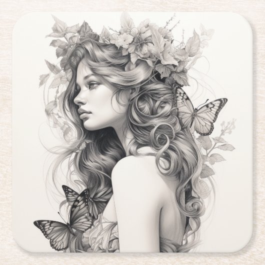 クラシックエレガント台本のリハ結婚ーサルディナー スクエアペーパーコースター (正面)