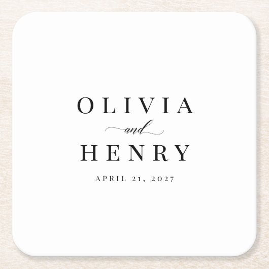 クラシックエレガント台本のリハ結婚ーサルディナー スクエアペーパーコースター (正面)