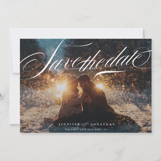 クラシックエレガント書道QRコード写真 セーブザデート (正面)