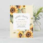 クラシックエレガント水の色ひまわりボホ結婚の セーブザデート (スタンド正面)