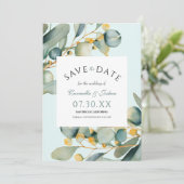 クラシックエレガント水の色ユーカリ結婚ボホ セーブザデート (スタンド正面)