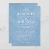 クラシックエレガント水カラーコーンフラワーブルー結婚ズ 招待状 (正面/裏面)