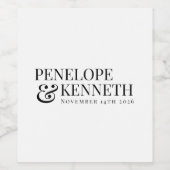 クラシックエレガント白黒のカスタム結婚式の名前 ワインラベル (シングルラベル)