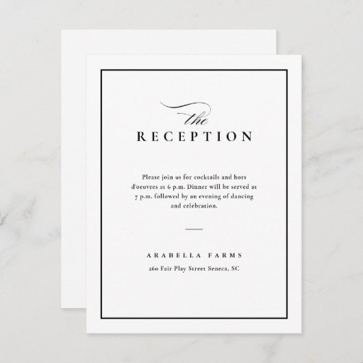 クラシックエレガント白黒ウェディングレセプション エンクロージャーカード (正面/裏面)