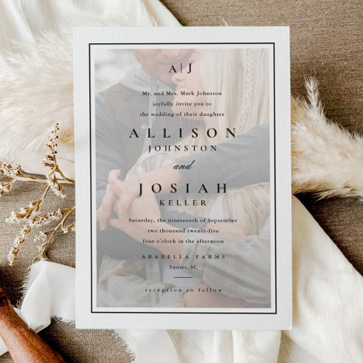 クラシックエレガント白黒フォト結婚ズ 招待状