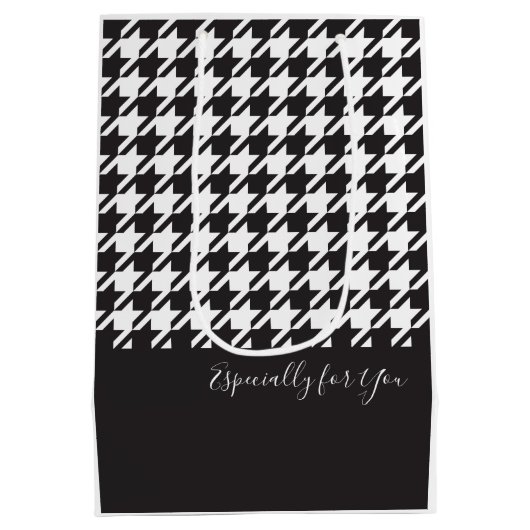 クラシックエレガント白黒千鳥格子の ミディアムペーパーバッグ (裏面)