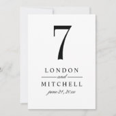 クラシックエレガント白黒結婚のテーブル番号 招待状 (正面)