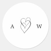 クラシックエレガント白黒結婚ハート ラウンドシール (正面)