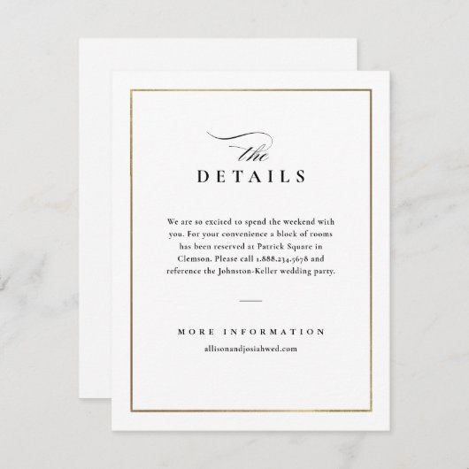 クラシックエレガント白黒結婚詳細 エンクロージャーカード (正面/裏面)