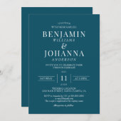 クラシックエレガント結婚ティール（緑がかった色） 招待状 (正面/裏面)