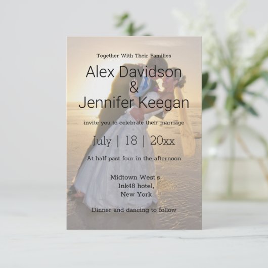 クラシックエレガント結婚式の写真オーバーレイ 招待状 (スタンド正面)