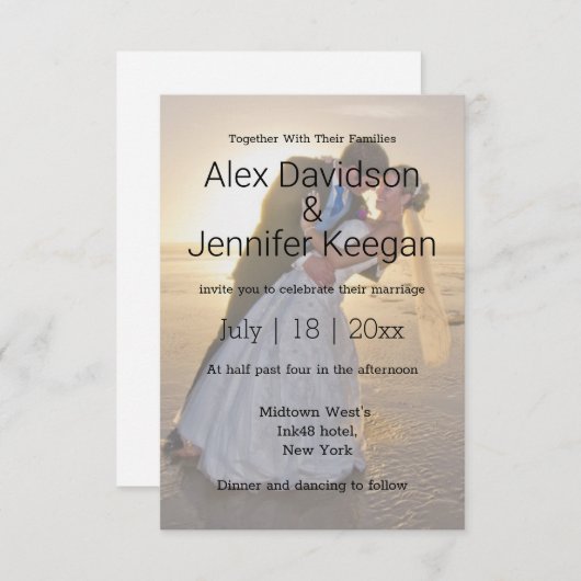 クラシックエレガント結婚式の写真オーバーレイ 招待状 (正面/裏面)